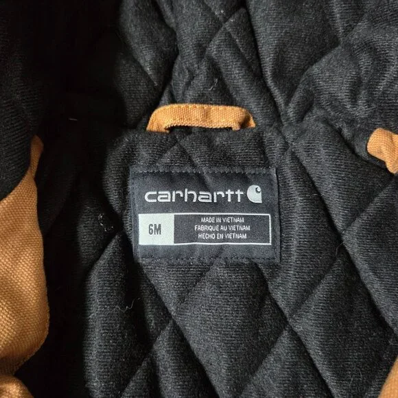 Carhartt Jacket Boys 6 Months Brown Canvas Hooded Insulated Active Jac CP8552